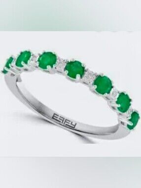 Effy sterling Silver Emerald And Diamond Stacker Ring Marked 925 Tested